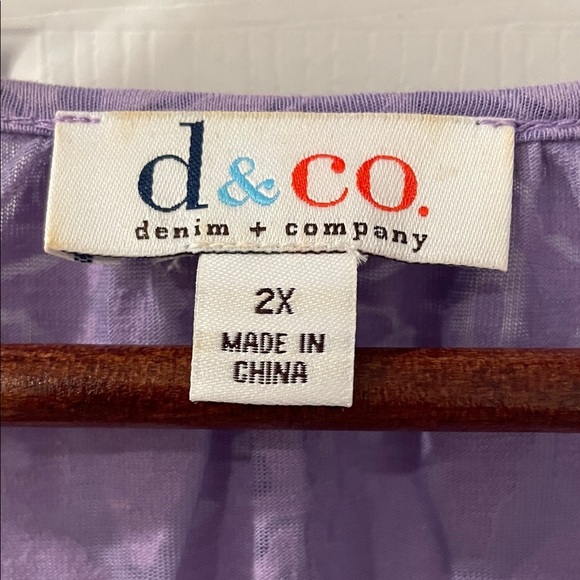 Denim&Co Purple Patterned Blouse with Lace Detail - Picture 2 of 5